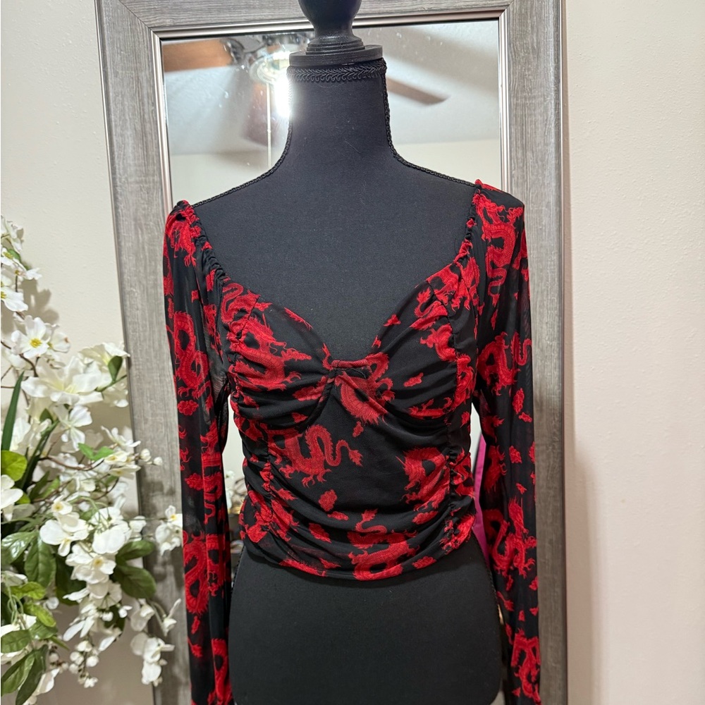 Chic Black and Red Women's Blouse